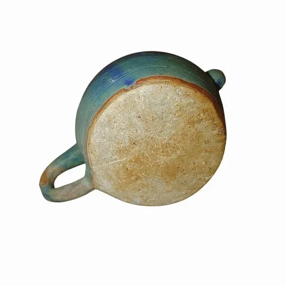 Handcraft Ceramic Teapot Rustic Green Blue Glaze Finish Unique Handmade Pottery